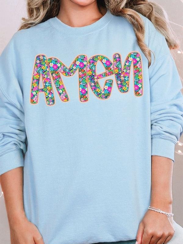 Radiant Amen Floral Unisex NuBlend Crew Sweatshirt CHRISTMAS 2024 SANTA Fleece Womenswear T-Shirts, Hoodie