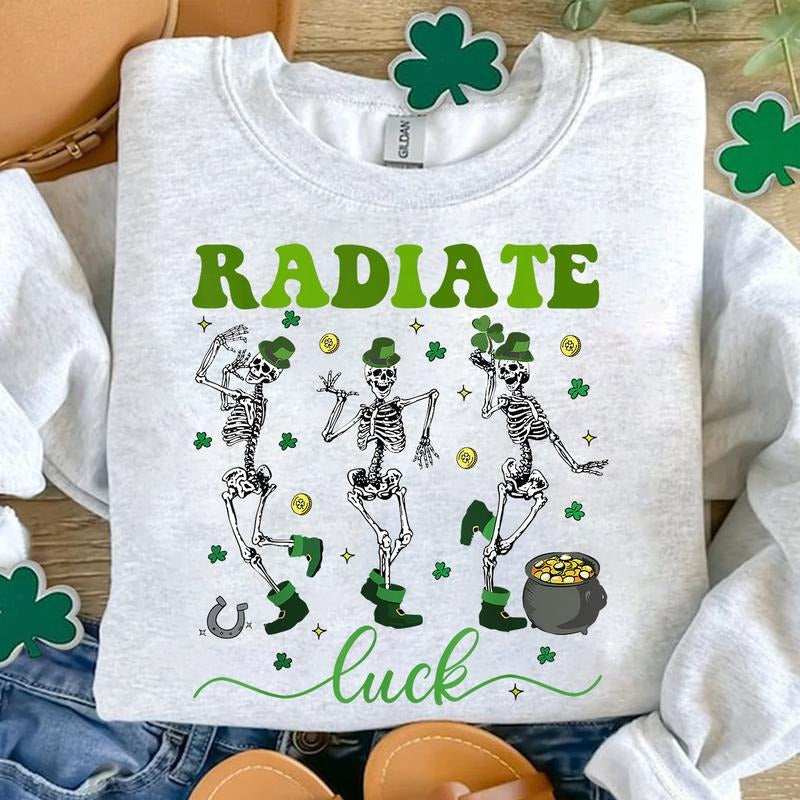 Radiate Luck Skeleton Radiology St Patrick's Day Shirt, Rad Tech Shirt Best Price Hoodie, Sweatshirt | UrbanDripWear.com