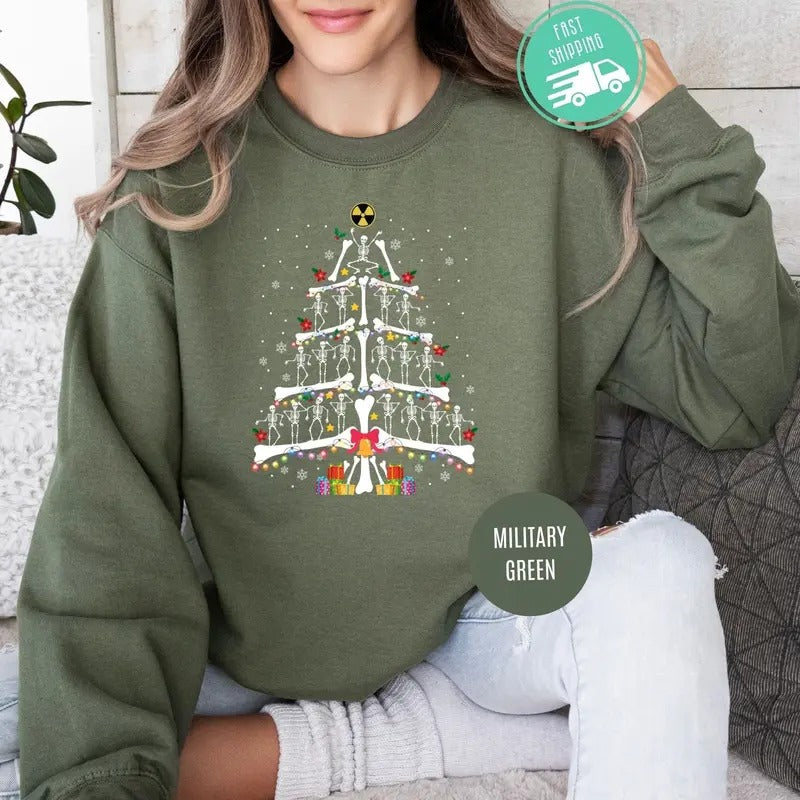 Radiology Christmas Sweatshirt Skeleton Christmas Tree Shirt Xray Tech Sweatshirt Radiologist Gift Rad Tech Gift Skeleton...