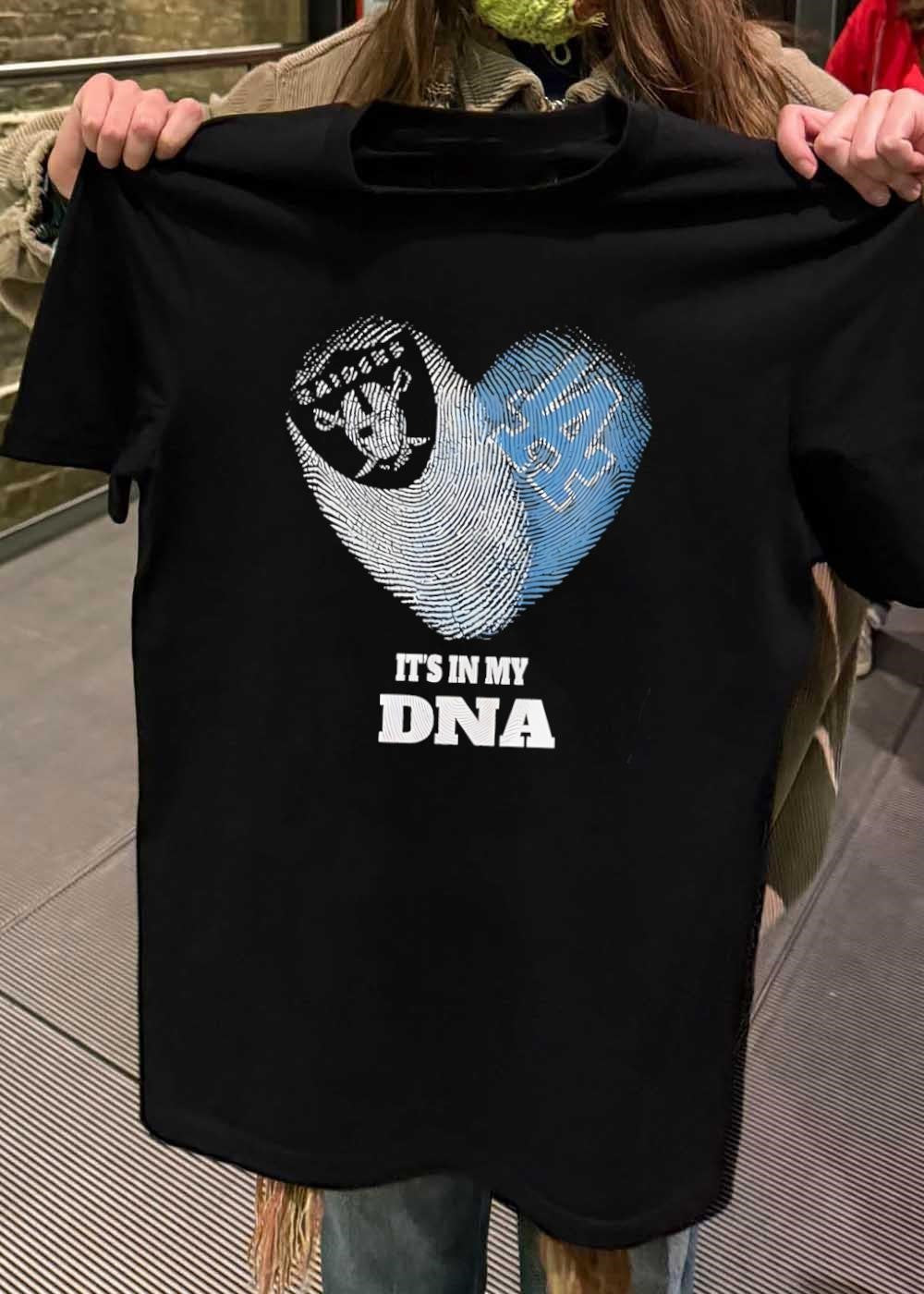 Raiders Los Angeles Dodgers Fingerprint Heart It Is In My DNA shirt