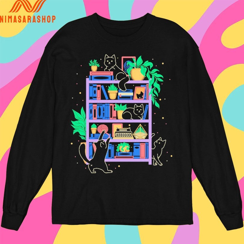 Rainbow Bookshelf Cats Shirts