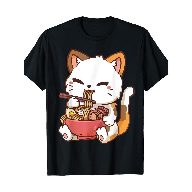 Ramen Cat Anime Kawaii Cat Eating Ramen T-Shirt 100% Cotton Made in USA Hoodie, Sweatshirt | UrbanDripWear.com