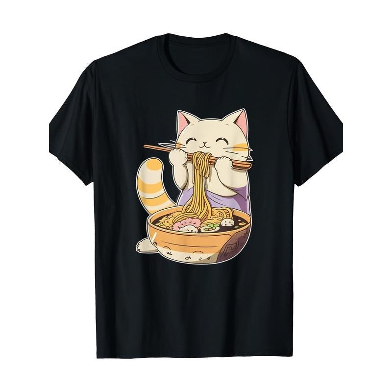 Ramen Cat Kawaii Lovers220g100% CottonT-Shirt  made in usa Hoodie, Sweatshirt | UrbanDripWear.com