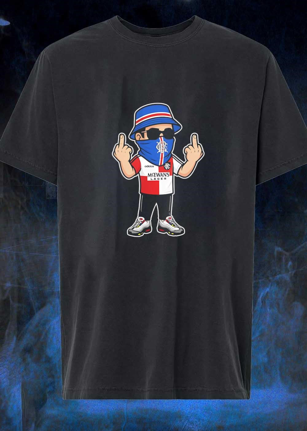 Rangers Fan Streetwear’ Football Ultra Flipping Off McEwans Lager T-Shirt
