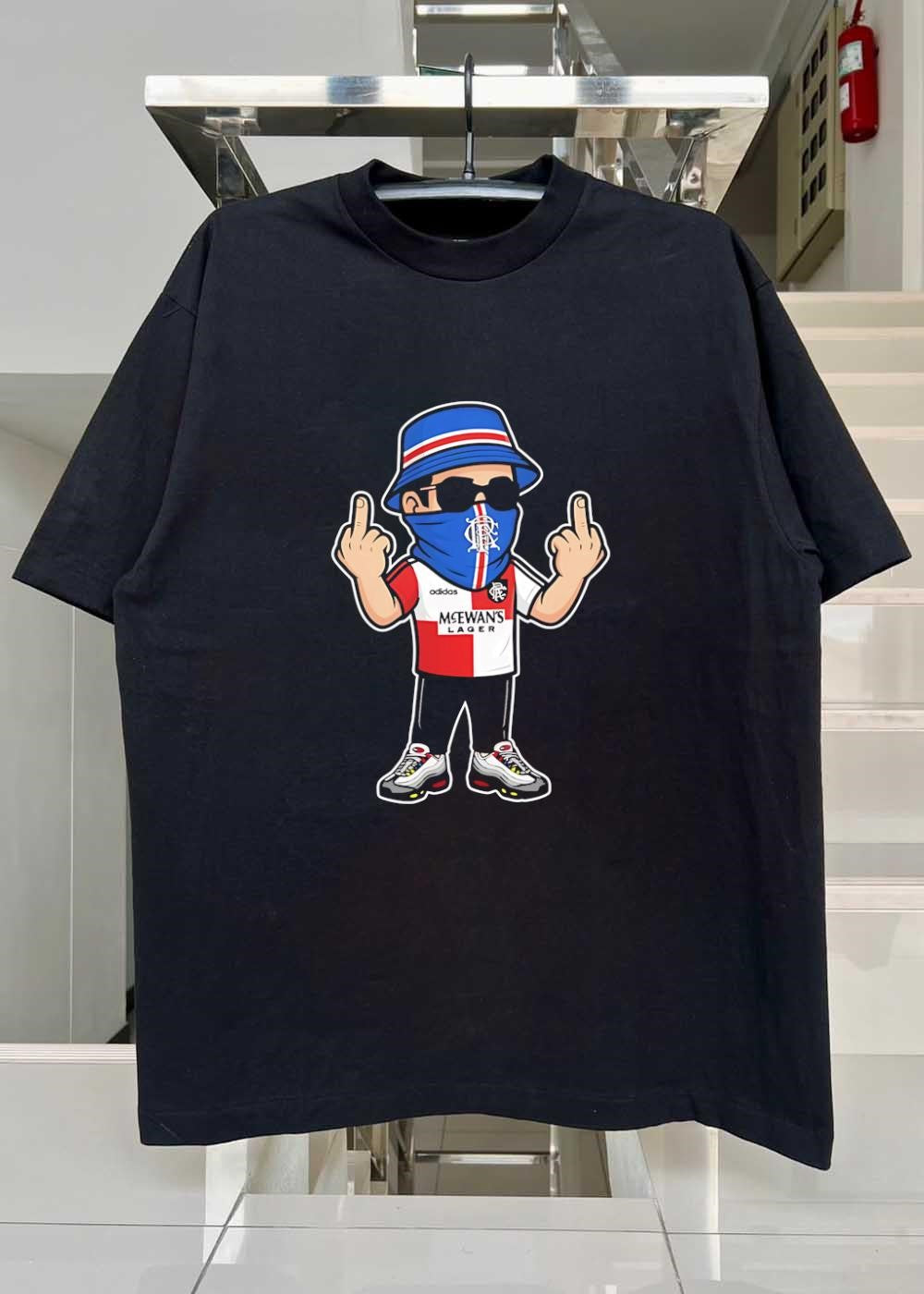 Rangers Fan Streetwear’ Football Ultra Flipping Off McEwans Lager T-Shirt