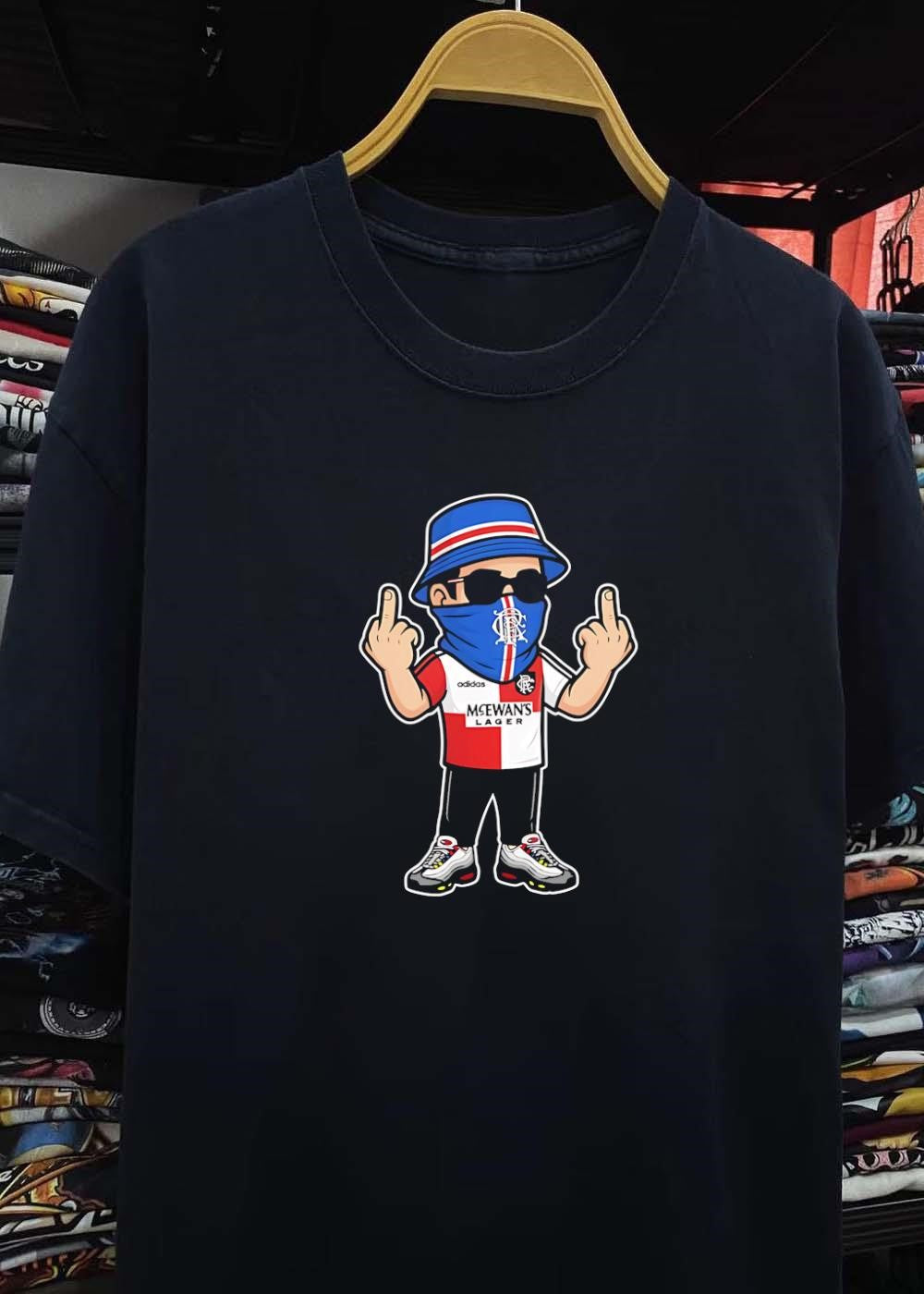 Rangers Fan Streetwear’ Football Ultra Flipping Off McEwans Lager T-Shirt