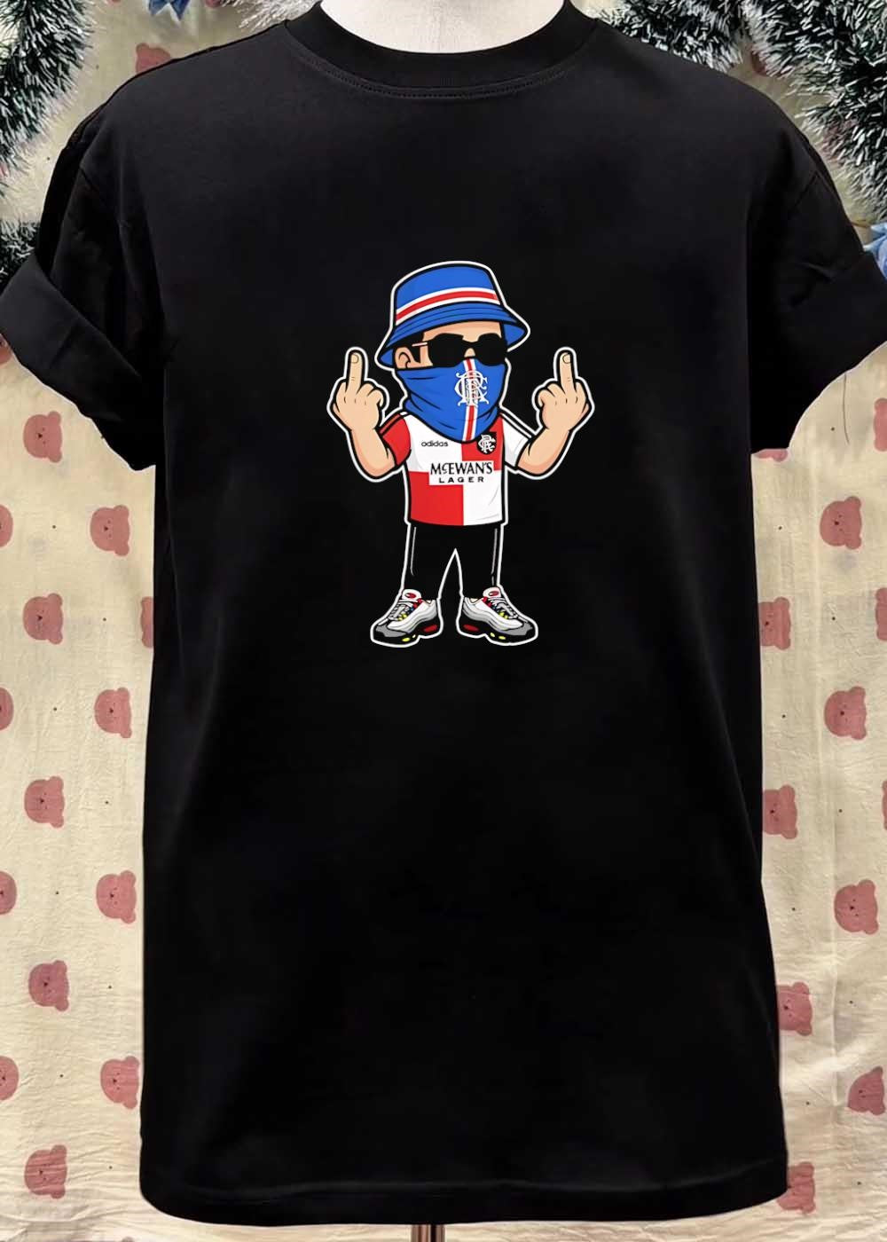 Rangers Fan Streetwear’ Football Ultra Flipping Off McEwans Lager T-Shirt