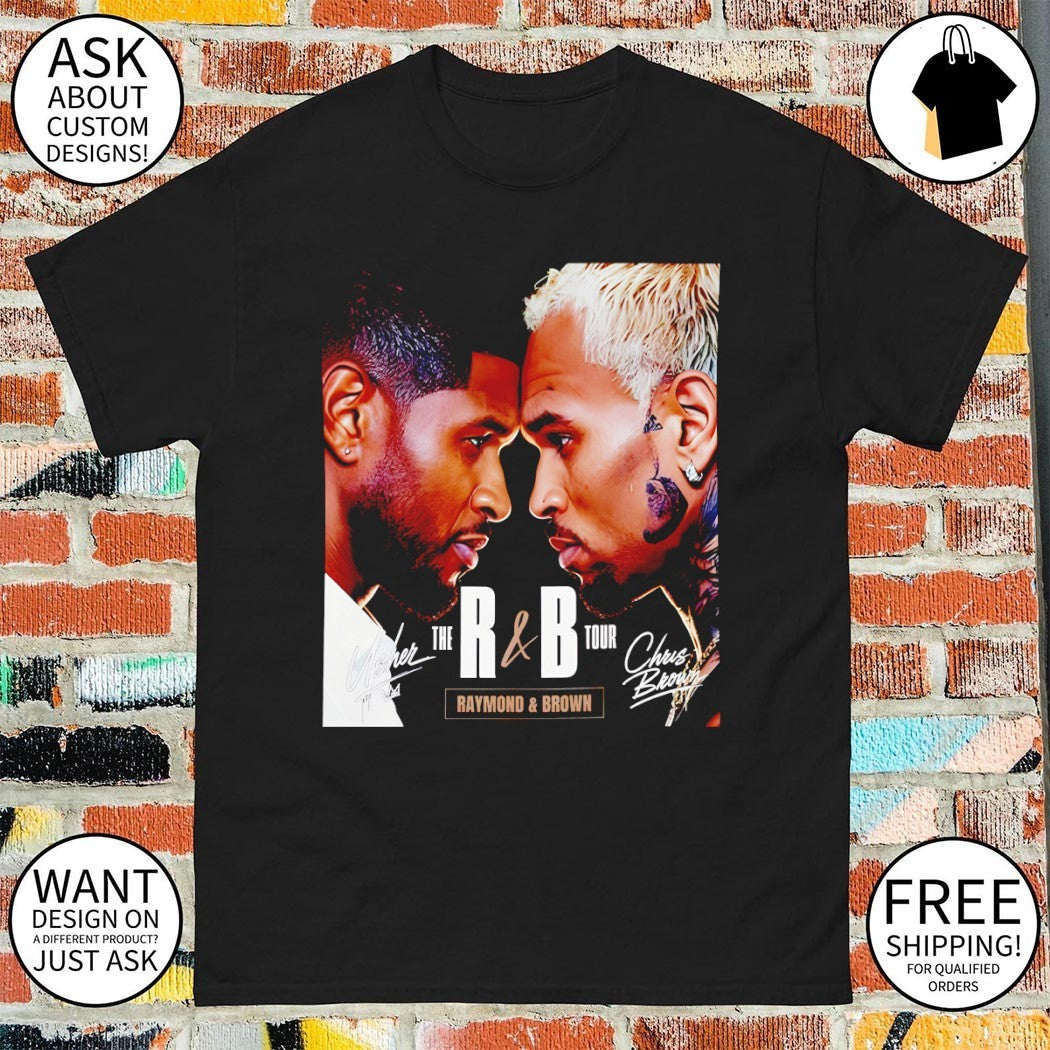 Raymond Brown Usher Chris Brown R and B Tour poster signature shirt