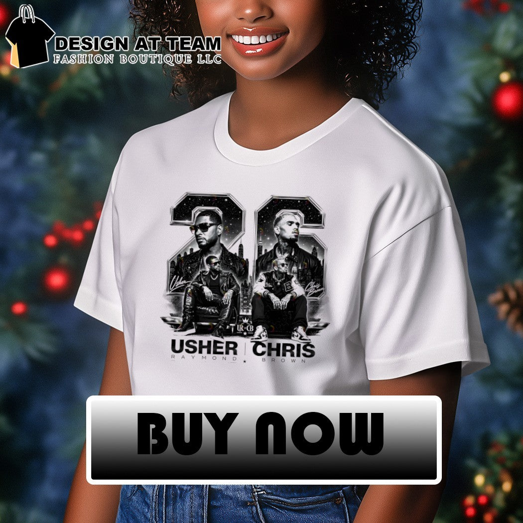 Raymond Brown Usher and Chris Brown R and B Music signatures vintage shirt