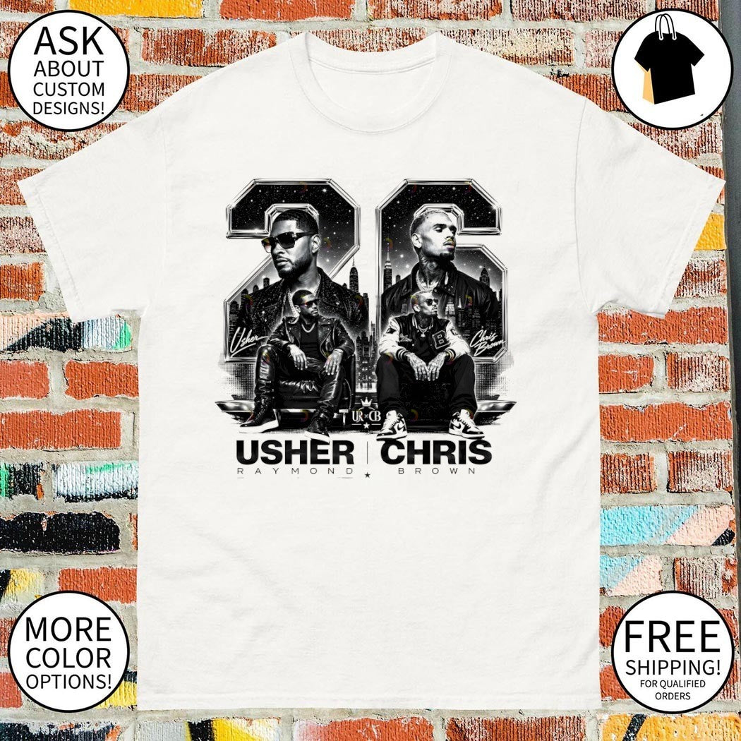 Raymond Brown Usher and Chris Brown R and B Music signatures vintage shirt