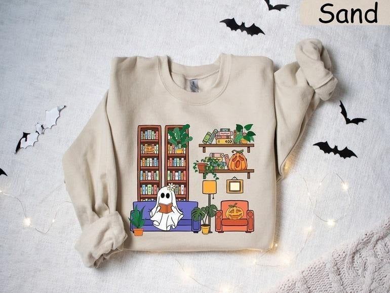 Reading Ghost Sweatshirt, Halloween Sweatshirt, Book Lover Shirt, Ghost Book Sweatshirt Hoodie | UrbanDripWear.com