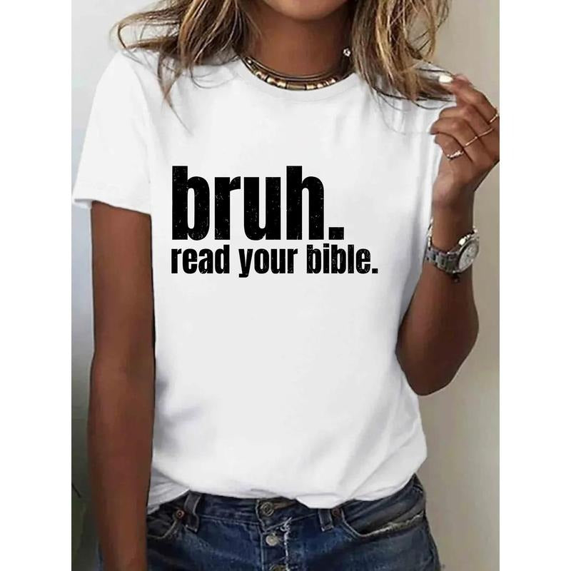 Reading Your Bible Pattern Printed T-Shirt, Spring And Summer Round Neck Short Sleeved Women'S T-Shirt, Pure Breathable...
