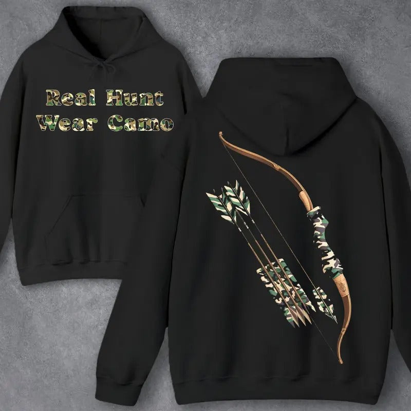 Real Hunt Wear Camo Hunting Bow Arrows 2 Sides Unisex Hoodie - Sweater - T-shirt Sweatshirt | UrbanDripWear.com