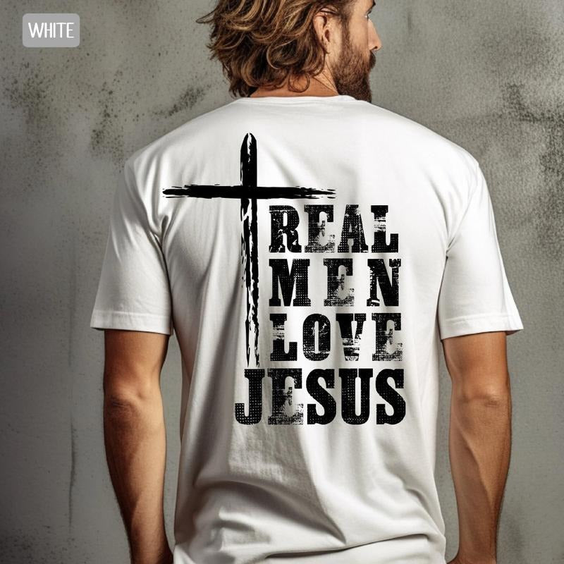 Real Men Love Jesus T-Shirt Pure Cotton Fabric Casual Streetstyle Crew Neck Short Sleeve T-Shirt Trendy Tops for Women...