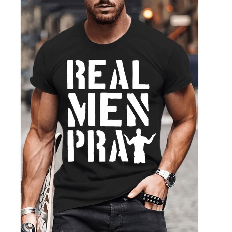 Real Men Pray Tshirt  Pure Cotton Fabric Casual Streetstyle Crew Neck Short Sleeve T-Shirt Trendy Tops for Women for Men...