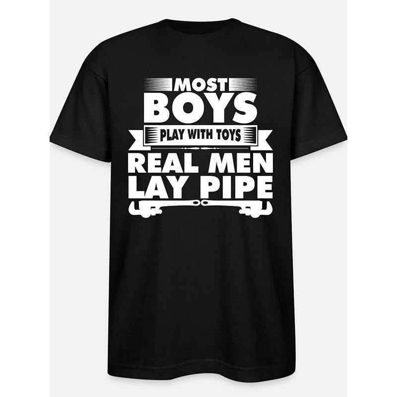 Real Person Laying Pipe Print, Men's Pure Cotton Round Neck Short Sleeve Tee, Comfortable Breathable Fabric And Fashion...