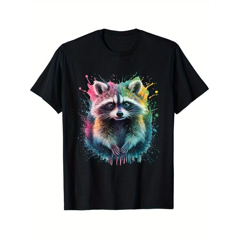 Reccoon Printed, Men's Cotton Graphic T-shirt, Casual Short Sleeve Crew Neck Gamer T-shirt, Men's Tee For Outdoor made in...
