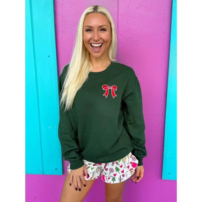 Red & Green Embroidered Bow Sweatshirt T-Shirts, Hoodie | UrbanDripWear.com
