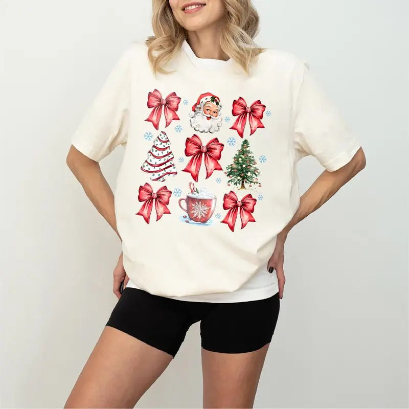 Red Coquette Christmas Sweatshirt, Cute Xmas Tshirt, Women's Holiday Tee, Retro Holiday Shirt Hoodie | UrbanDripWear.com