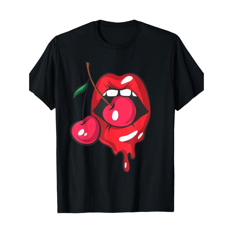 Red Lips and Cherry Sexy Chic Retro Gift T-shirt -100% Cotton Made in USA Hoodie, Sweatshirt | UrbanDripWear.com