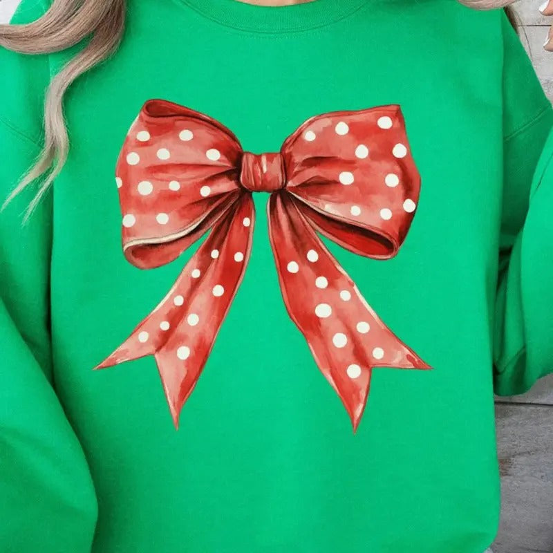 Red Raspberry Dot Bow Heavy-weight Crew Sweatshirt CHRISTMAS 2024 T-Shirts, Hoodie | UrbanDripWear.com