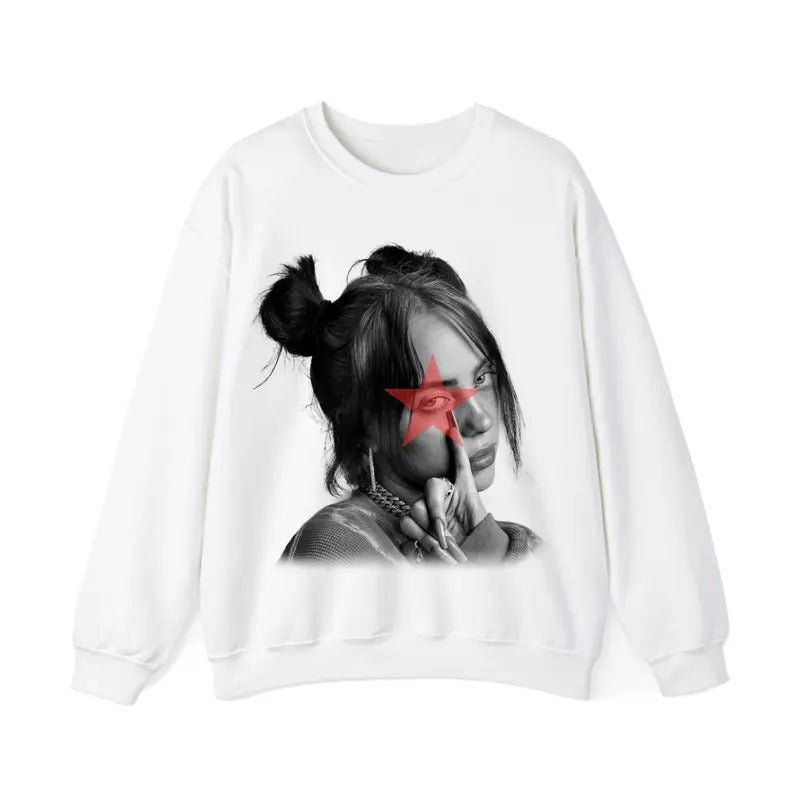 Red Star Billieee Eilishhh Sweatshirt, Graphic Sweater T-Shirts, Hoodie | UrbanDripWear.com