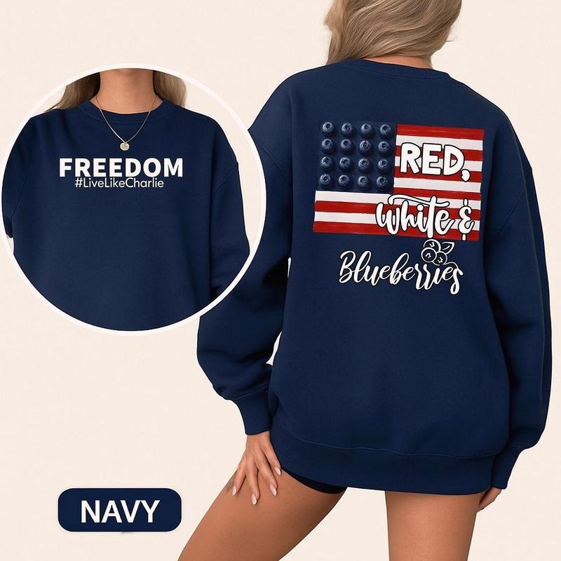 Red White And Blueberries 2 Sides Graphic Sweatshirt Casual Fleece Pullover Sweatshirt Tops Trendy For Women For Men...