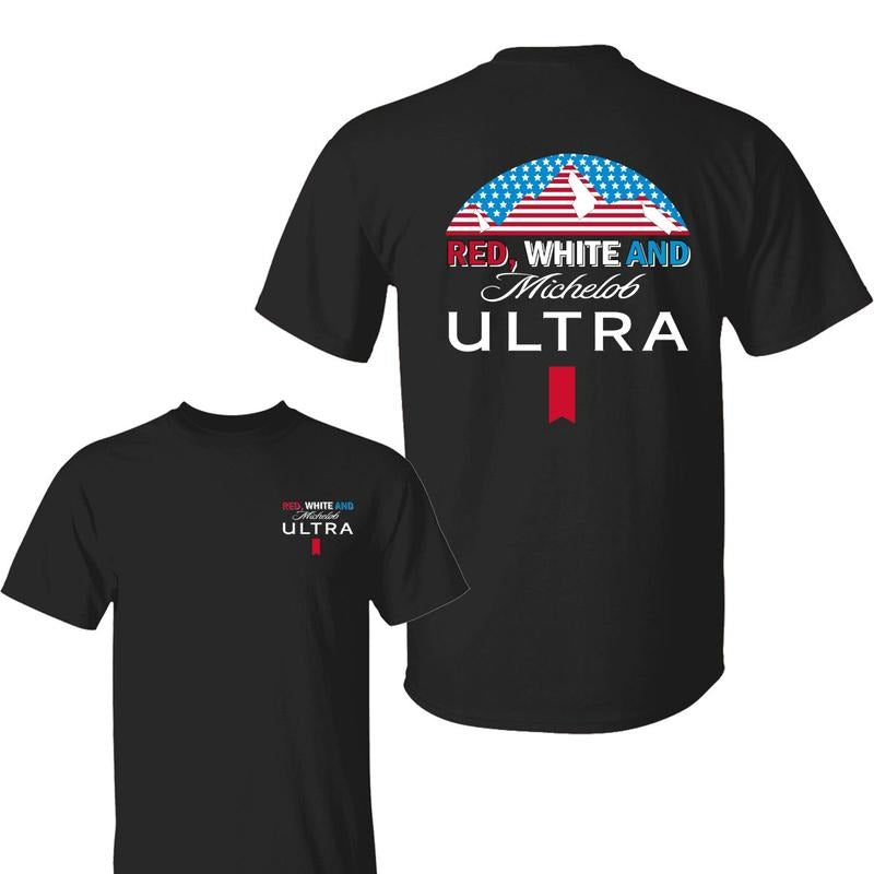Red White And Michellob Ultra 2 Sided Tshirt, USA Flag 4th of July Independence Day Unisex Cotton T-shirt for Men for...
