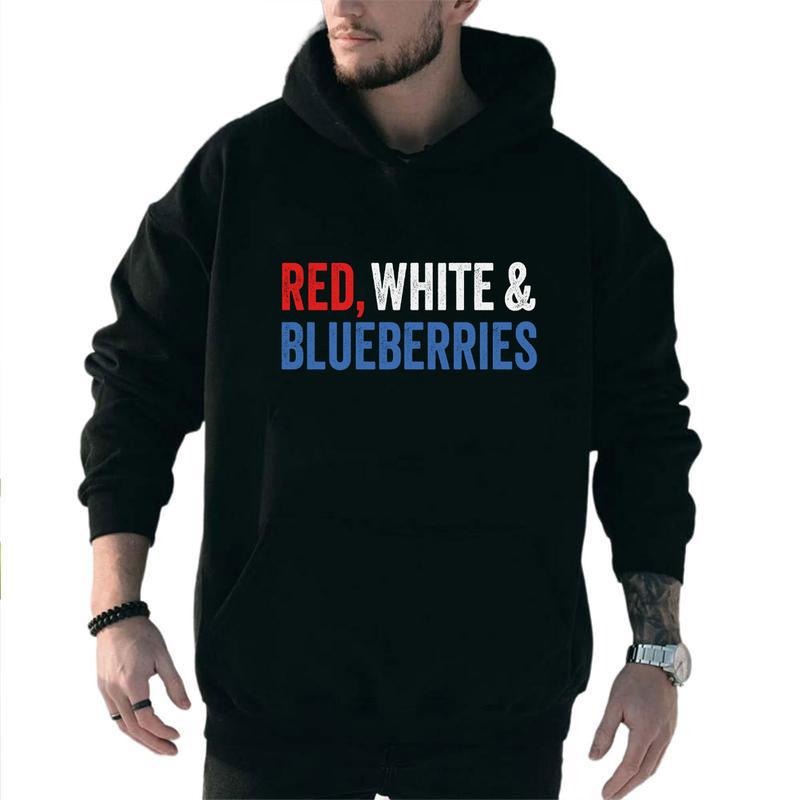Red White and Blueberries Patriot Graphic Hoodie Casual Fleece Fabric Hooded Sweatshirt Trendy Tops for Women for Men...