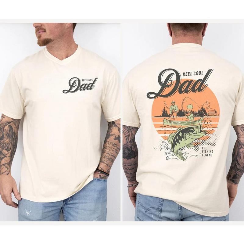 Reel Cool Dad Fishing 2 Sides T-Shirt, Vintage Bass Fish Shirt Gift for Fisherman Father, Fathers Day Gift, Dad Gift,...
