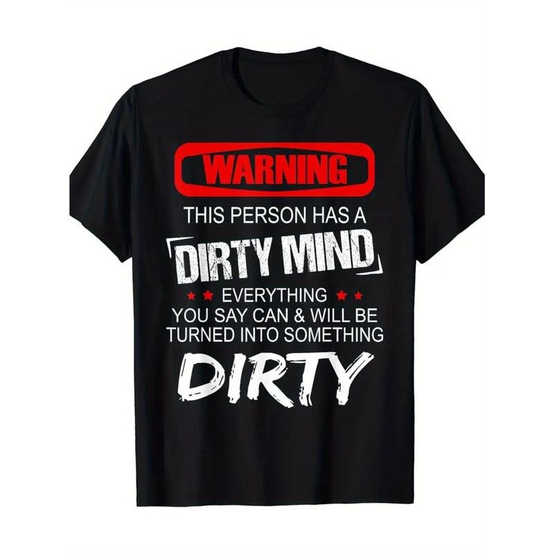 [Refreshing Graphic Print T-Shirt] Super Soft, Refreshing Graphic Print Men's Fashion T-Shirt - WARNING DIRTY MIND Letter...