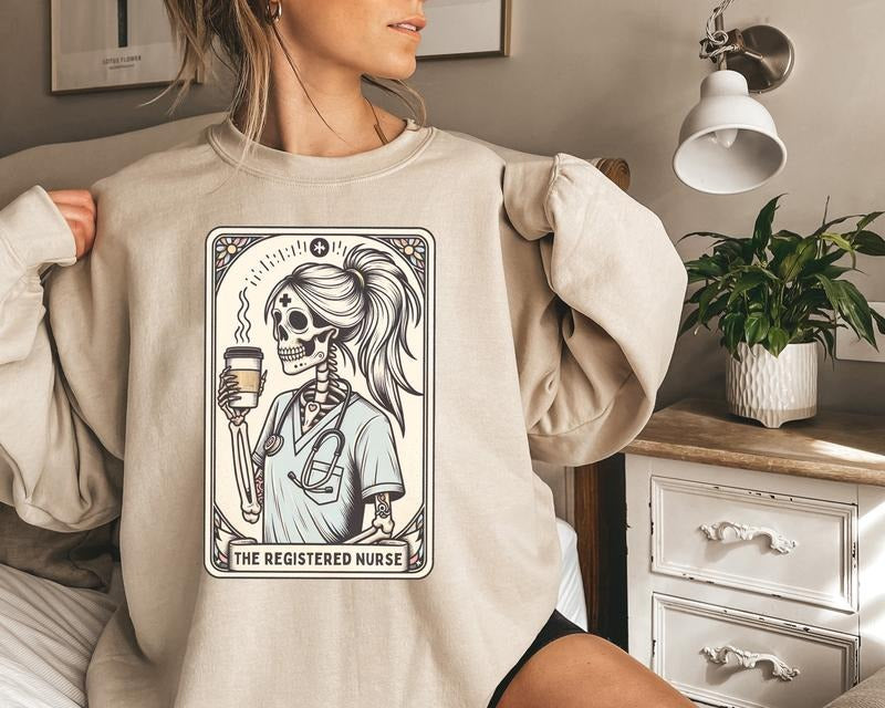 Registered Nurse Tarot Card Sweatshirt, Nurse RN Shirt, Skeleton Nurse Shirt Hoodie | UrbanDripWear.com