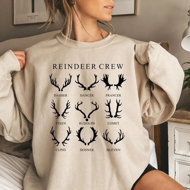 Reindeer Crew Sweatshirt, Christmas Reindeer Shirt, Winter Xmas Gift, Merry Christmas Holiday Tee Hoodie | UrbanDripWear.com