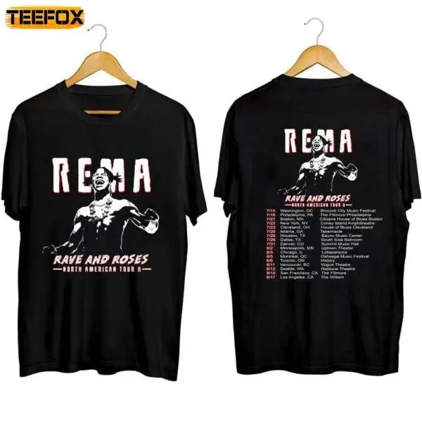 Rema North American Rave And Rose Tour 2023 Concert Short-Sleeve T-Shirt Hoodie, Sweatshirt | UrbanDripWear.com
