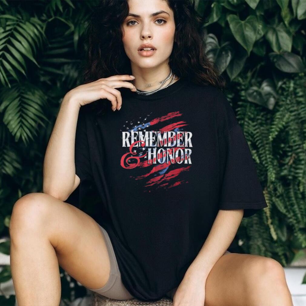 Remember & Honor Patriotic American Flag Memorial Day T Shirt