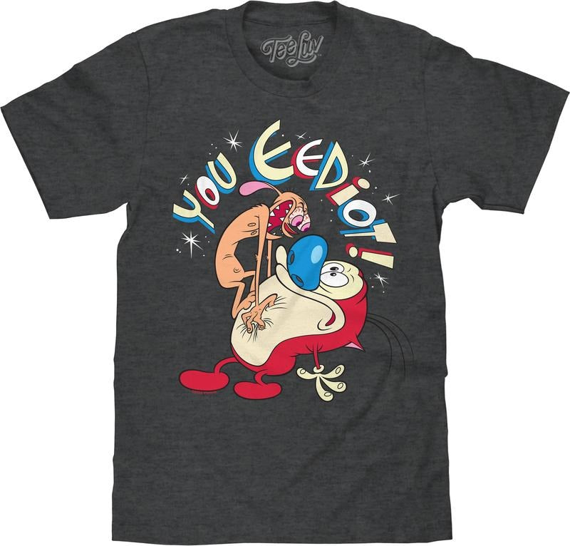 Ren and Stimpy You Eediot T-Shirt - Charcoal Gray Heather Hoodie, Sweatshirt | UrbanDripWear.com