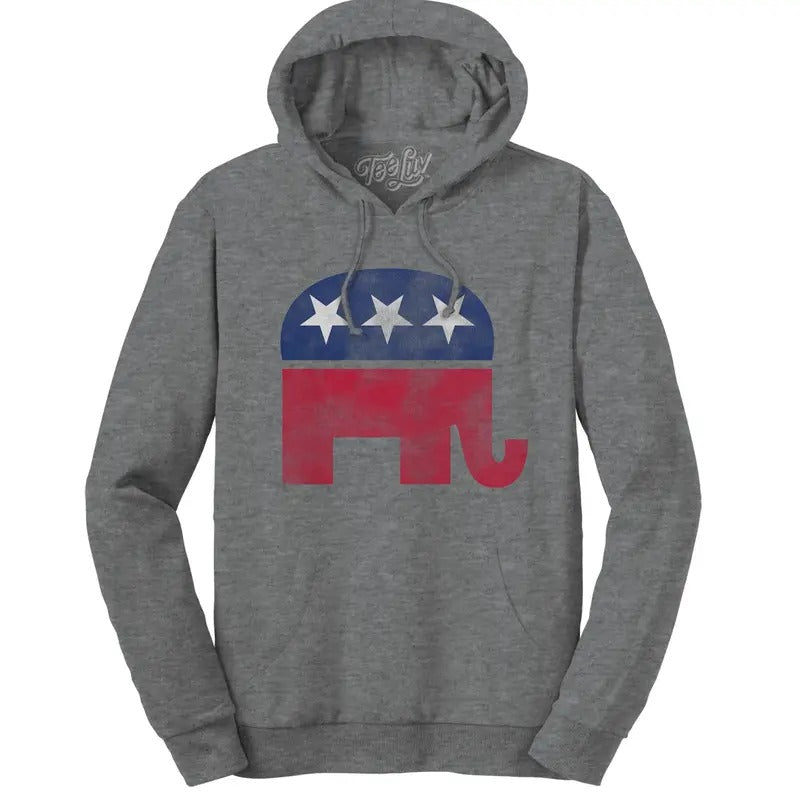 Republican Elephant Hooded Sweatshirt - Oxford Gray T-Shirts, Hoodie | UrbanDripWear.com
