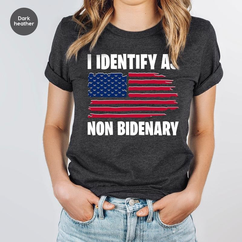 Republican T-Shirt, I Identify As Non Bidenary T-Shirt, American Flag T-Shirt Hoodie, Sweatshirt | UrbanDripWear.com