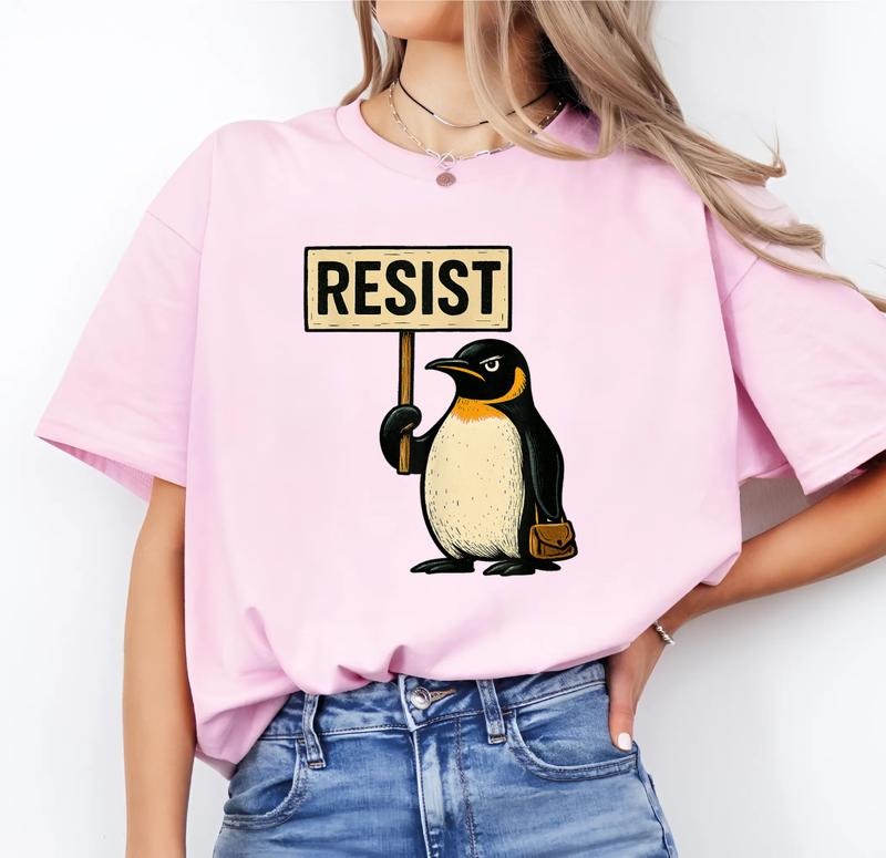 Resist Penguin Activism Graphic Design T-Shirt Unisex Cotton Graphic Tees Hoodie, Sweatshirt | UrbanDripWear.com