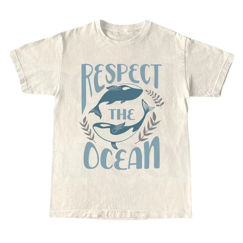 Respect The Ocean Shirt, 90s Tattoo Sea Animal T-Shirt, Retro Ocean Nature Shirt, Sealife, Orca Whales, Graphic Tees Top...