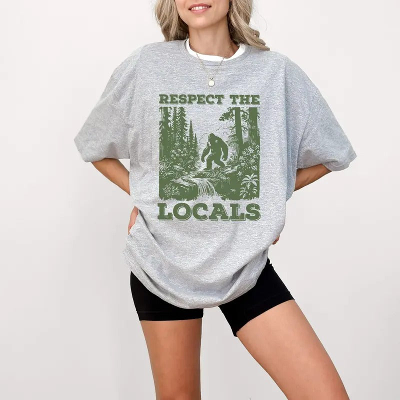 Respects The Locals Big Foot Sasquatch Yeti Walking In The Forest Vintage T-Shirt, Retro 90s Yeti T Shirt, Unisex Funny ...