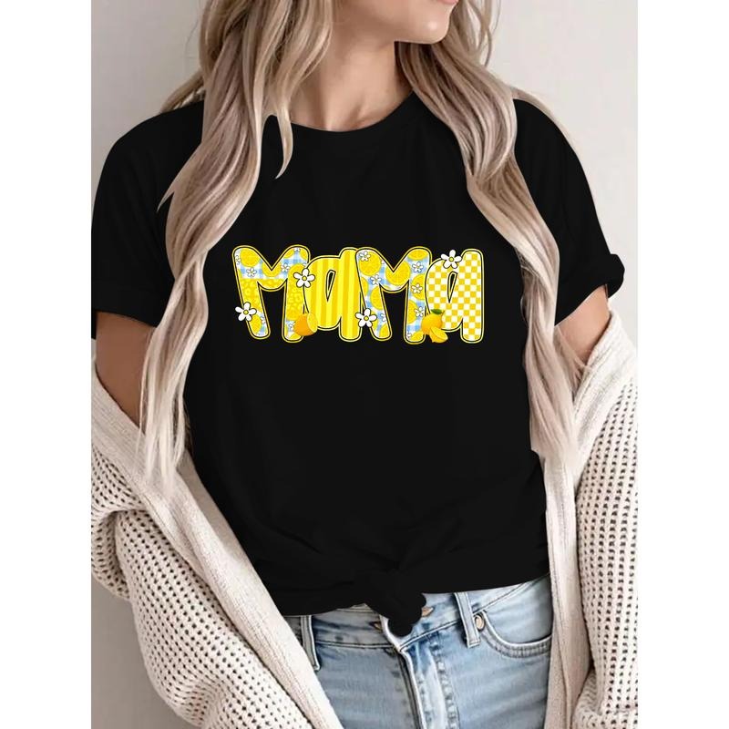 Retro - Inspired T - Shirt Featuring the Word "Mama" in a Fun, Pattern