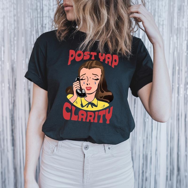 Retro - Inspired T - Shirt with "Post YAP Clarity" Slogan and Nostalgic Graphic Hoodie, Sweatshirt | UrbanDripWear.com