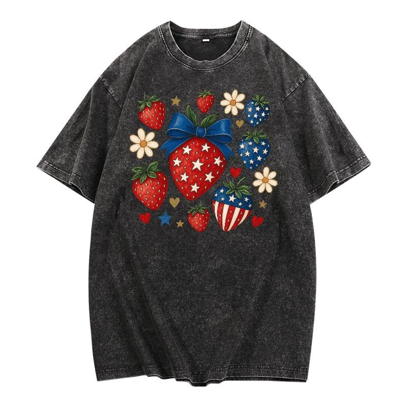 Retro - Washed T - Shirt: Celebrate with Festive Strawberry - themed Design Hoodie, Sweatshirt | UrbanDripWear.com