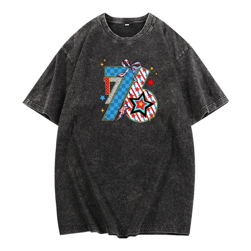 Retro - styled Washed Anniversary Tee: Rock the "76" Motif with a Vintage - inspired Design on a Washed T