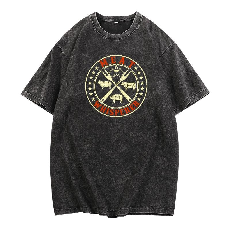 Retro - styled Washed T - Shirt: 'Meat Whisperer'