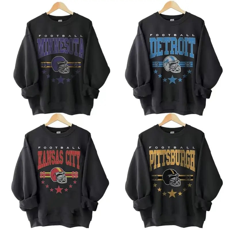 Retro 90s Football Game Day Sweatshirt, 90s Vintage 1960 Football Shirt, Classic Black Unisex Team Fan Gift, Menswear...