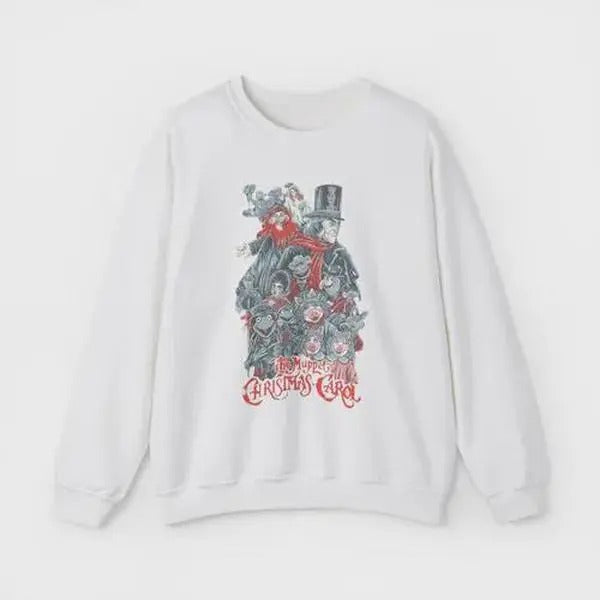 Retro 90s Muppet Christmas Carol T-Shirt, Kermit, Gonzo & Miss Piggy Xmas T-Shirt Casual Cotton Hoodie, Sweatshirt