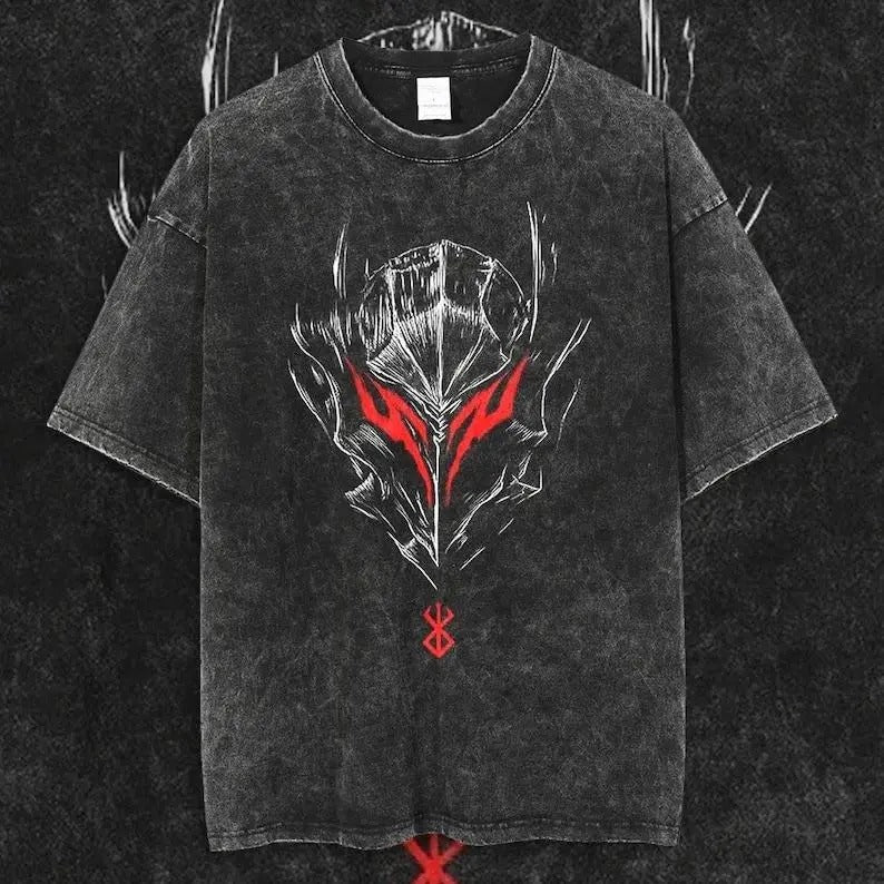 Retro Acid-Washed Unisex Anime T-Shirt, Grunge Streetwear Style Anime Shirt will Make You go berserk Classic Cotton...