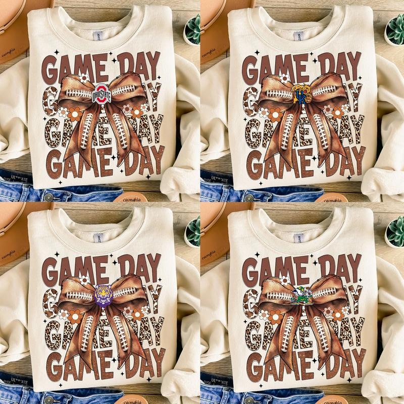 Retro All College Football Coquette Bow Game Day Bundle Sweatshirt, Fall Crewneck Off-white Unisex Hoodies & Sweaters...